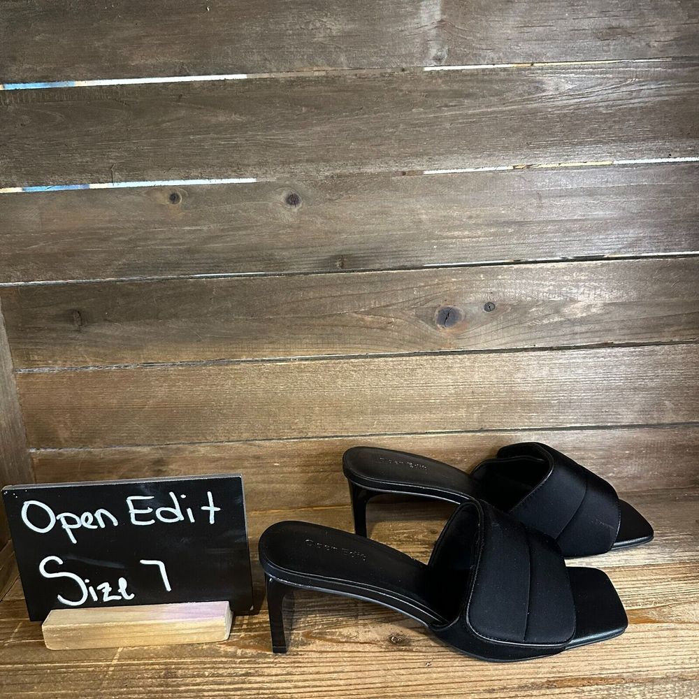 New Womens Open‎ Edit Cava Slide Black Slip On Puff Heels Sandals Size 7 M